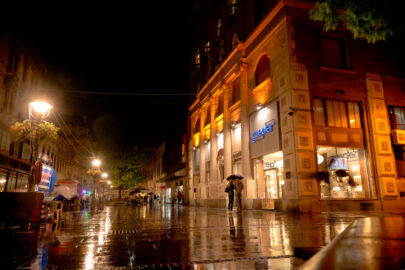 Rainy night at Knez Mihailova Street. Belgrade, Serbia, September 25, 2015 - slon.pics - free stock photos and illustrations