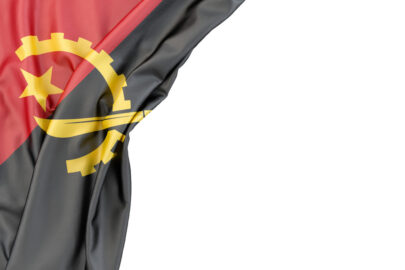 Flag of Angola in the corner on white background. Isolated, contains clipping path - slon.pics - free stock photos and illustrations