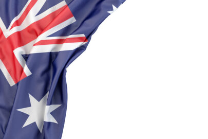 Flag of Australia in the corner on white background. Isolated, contains clipping path - slon.pics - free stock photos and illustrations