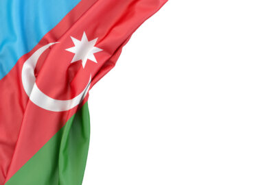 Flag of Azerbaijan in the corner on white background. Isolated, contains clipping path - slon.pics - free stock photos and illustrations
