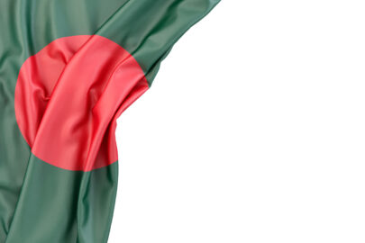 Flag of Bangladesh in the corner on white background. Isolated, contains clipping path - slon.pics - free stock photos and illustrations
