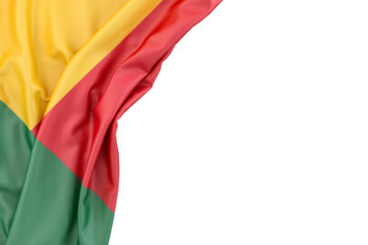 Flag of Benin in the corner on white background. Isolated, contains clipping path - slon.pics - free stock photos and illustrations