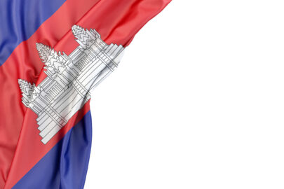 Flag of Cambodia in the corner on white background. Isolated, contains clipping path - slon.pics - free stock photos and illustrations