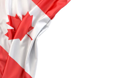 Flag of Canada in the corner on white background. Isolated, contains clipping path - slon.pics - free stock photos and illustrations