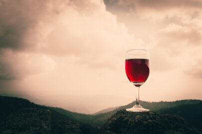 Red wine glass and beautiful autumn mountainscape - slon.pics - free stock photos and illustrations