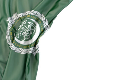 Flag of Arab League in the corner on white background. Isolated, contains clipping path - slon.pics - free stock photos and illustrations
