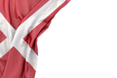 Flag of Denmark in the corner on white background. Isolated, contains clipping path - slon.pics - free stock photos and illustrations