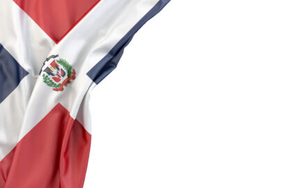 Flag of Dominican Republic in the corner on white background. Isolated, contains clipping path - slon.pics - free stock photos and illustrations