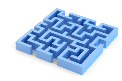 Blue squared maze. 3D illustration. Isolated. Contains clipping path - slon.pics - free stock photos and illustrations