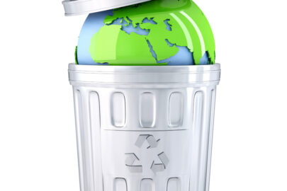 Earth globe in a recycle bin. Global environment concept. Isolated - slon.pics - free stock photos and illustrations
