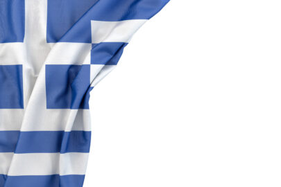Flag of Greece in the corner on white background. Isolated, contains clipping path - slon.pics - free stock photos and illustrations