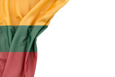 Flag of Lithuania in the corner on white background. Isolated, contains clipping path - slon.pics - free stock photos and illustrations