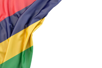 Flag of Mauritius in the corner on white background. Isolated, contains clipping path - slon.pics - free stock photos and illustrations