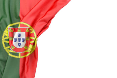Flag of Portugal in the corner on white background. Isolated, contains clipping path - slon.pics - free stock photos and illustrations