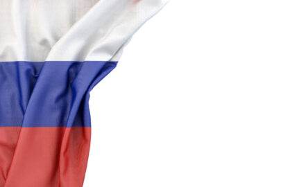 Flag of Russia in the corner on white background. Isolated, contains clipping path - slon.pics - free stock photos and illustrations