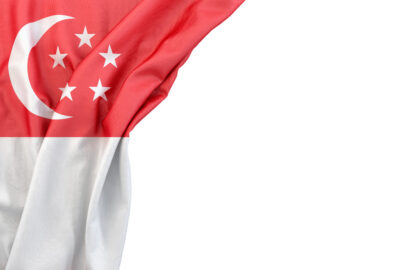 Flag of Singapore in the corner on white background. Isolated, contains clipping path - slon.pics - free stock photos and illustrations