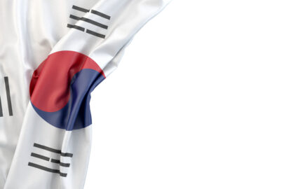 Flag of South Korea in the corner on white background. Isolated, contains clipping path - slon.pics - free stock photos and illustrations