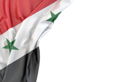 Flag of Syria in the corner on white background. Isolated, contains clipping path - slon.pics - free stock photos and illustrations