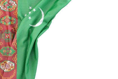 Flag of Turkmenistan in the corner on white background. Isolated, contains clipping path - slon.pics - free stock photos and illustrations