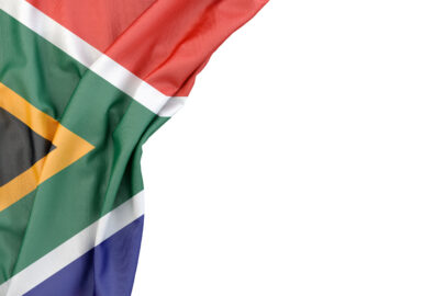Flag of the Republic of South Africa in the corner on white background. Isolated, contains clipping path - slon.pics - free stock photos and illustrations