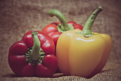 Group of bell peppers on rustic burlap background - slon.pics - free stock photos and illustrations