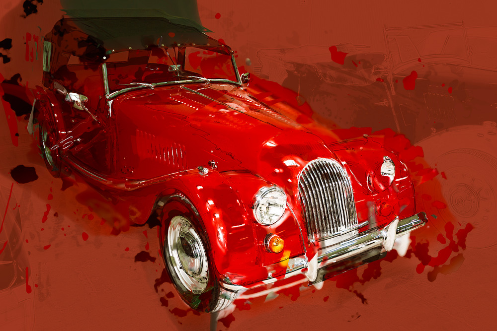 Retro red classic car. Digital Illustration