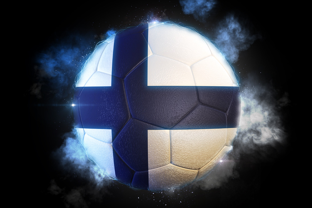 Soccer ball textured with flag of Finland