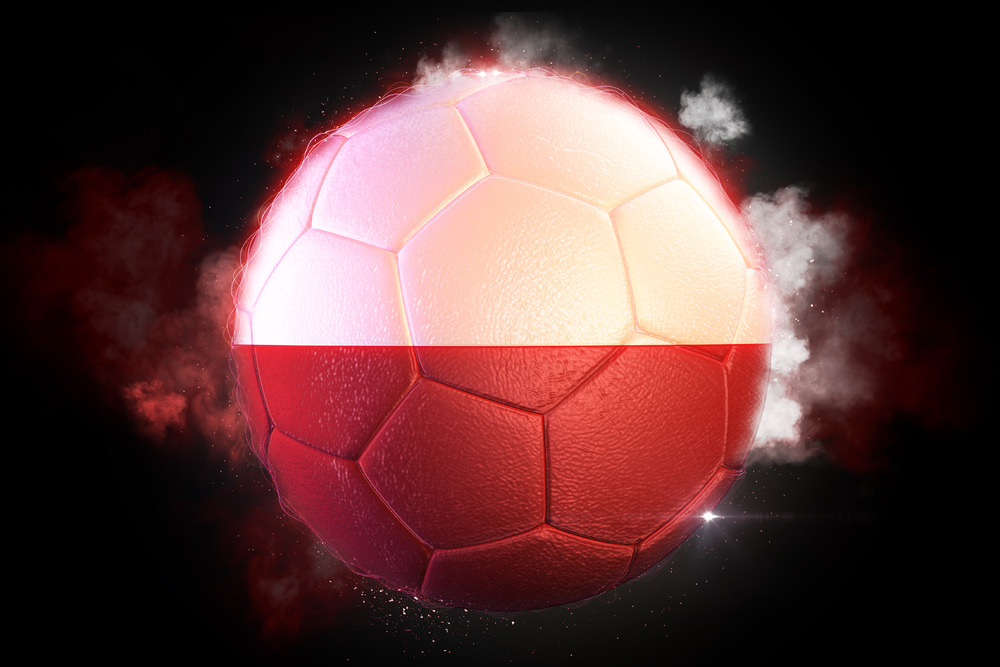 Soccer ball textured with flag of Poland