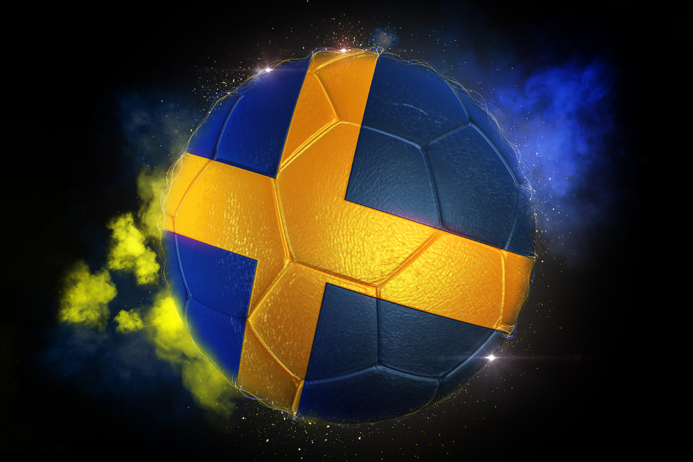Soccer ball textured with flag of Sweden