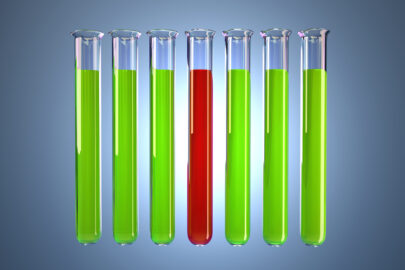 Transparent test tubes with colored liquids. Chemical analysis concept. 3D illustration. Isolated. Contains clipping path - slon.pics - free stock photos and illustrations