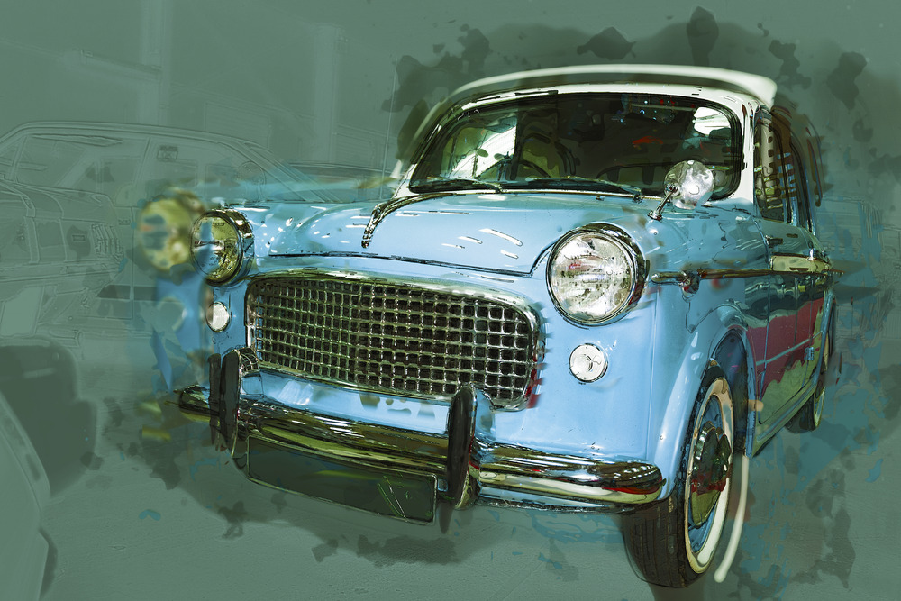 Vintage car drawn illustration. Digital Illustration