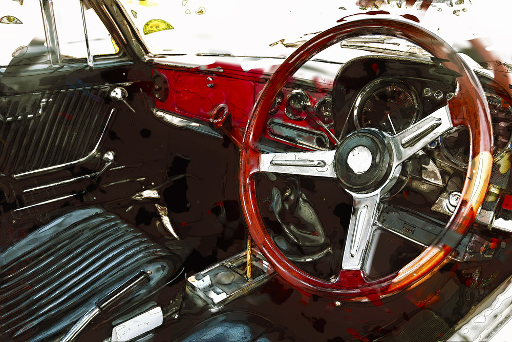 Vintage car interior. Digital Illustration