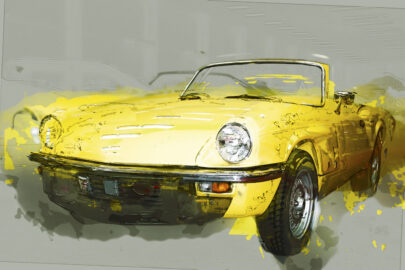 Vintage yellow cabriolet. Digital Illustration - slon.pics - free stock photos and illustrations