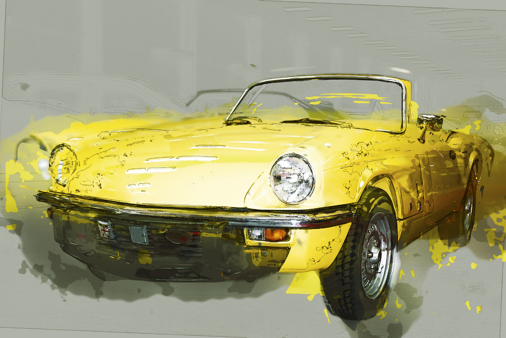 Vintage yellow cabriolet. Digital Illustration
