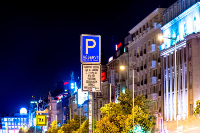 Parking traffic sign at Wenceslas Square. Prague, Czech Republic - slon.pics - free stock photos and illustrations
