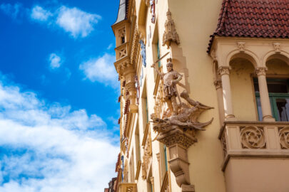 Beautiful facade of old building in Jewish Quarter. Czech Republic, Prague. - slon.pics - free stock photos and illustrations