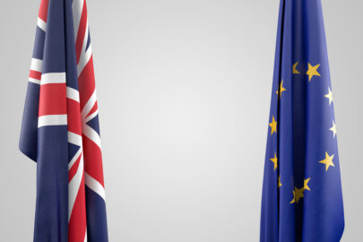 Flags of the United Kingdom and the European Union. 3D illustration. Contains clipping path - slon.pics - free stock photos and illustrations