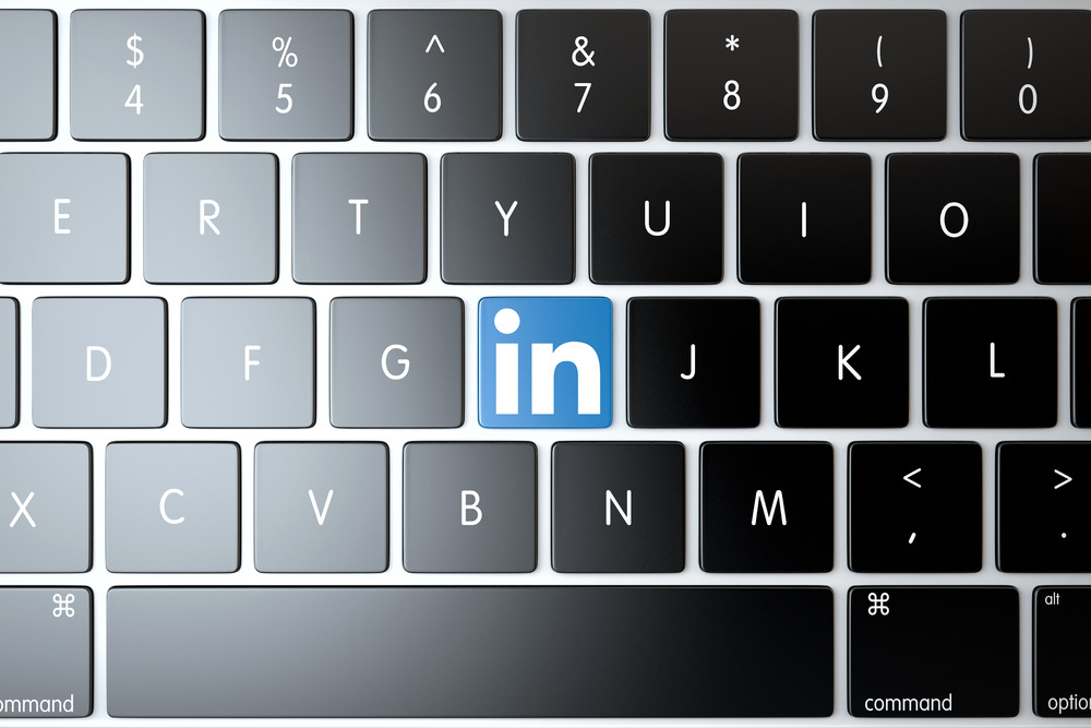 LinkedIn icon on laptop keyboard. Technology concept