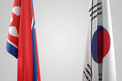 North Korea and South Korea Flags. Geopolitical concept. 3D illustration. Contains clipping path - slon.pics - free stock photos and illustrations
