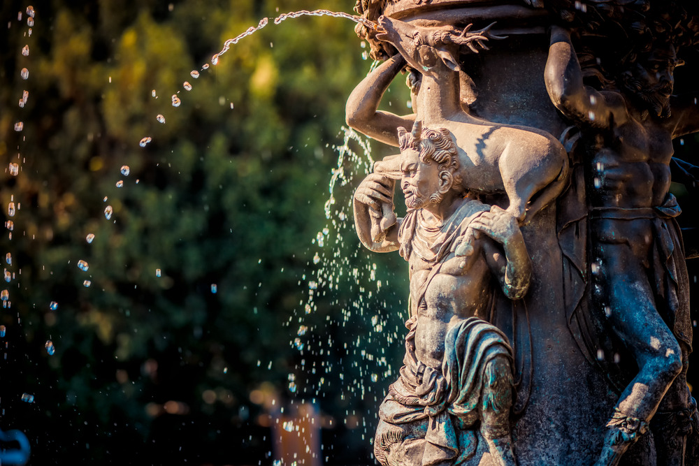 Singing fountain in Royal Garden (Kralovska zahrada) of Prague Castle. Prague, Czech Republic