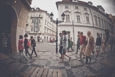 Crowd of people walking on busy street of Prague. Czech Republic. May 25, 2017 - slon.pics - free stock photos and illustrations