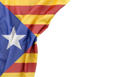 Flag of Catalonia in the corner on white background. Isolated, contains clipping path - slon.pics - free stock photos and illustrations