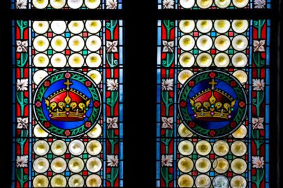 Fragment of stained glass window in Powder Tower.Prague, Czech Republic - slon.pics - free stock photos and illustrations