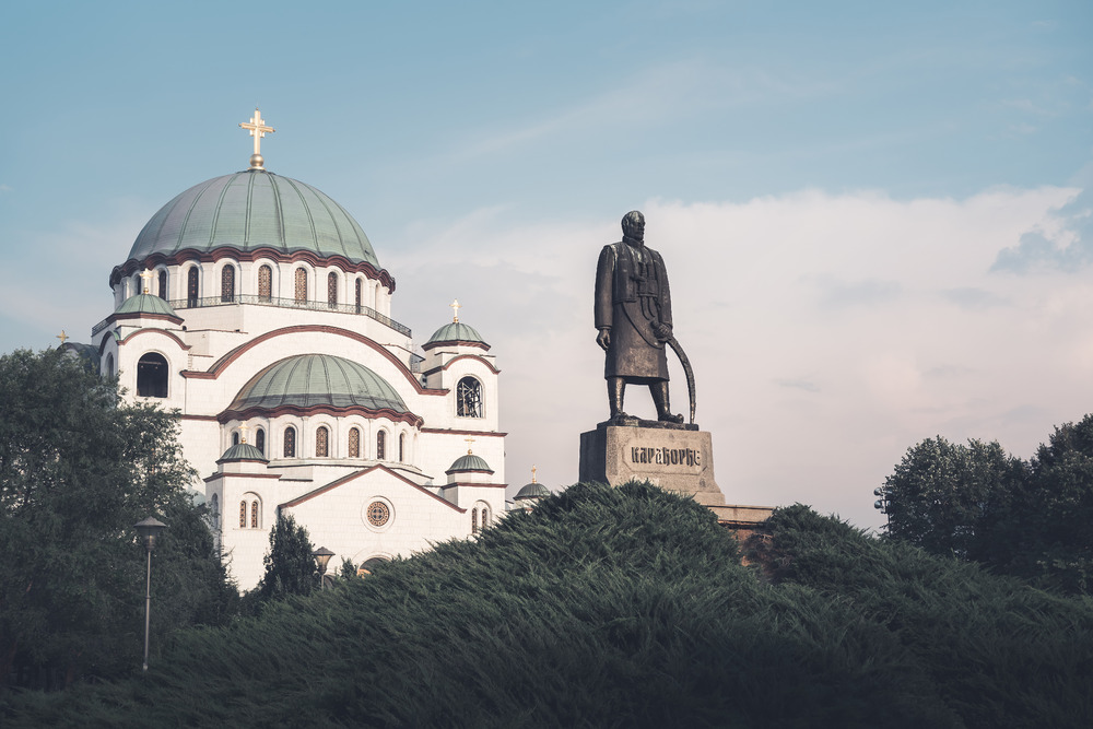 Saint Sava Cathedral (Hram Svetog Save) and Monument of Karageorge Petrovitch. Belgrade, Serbia