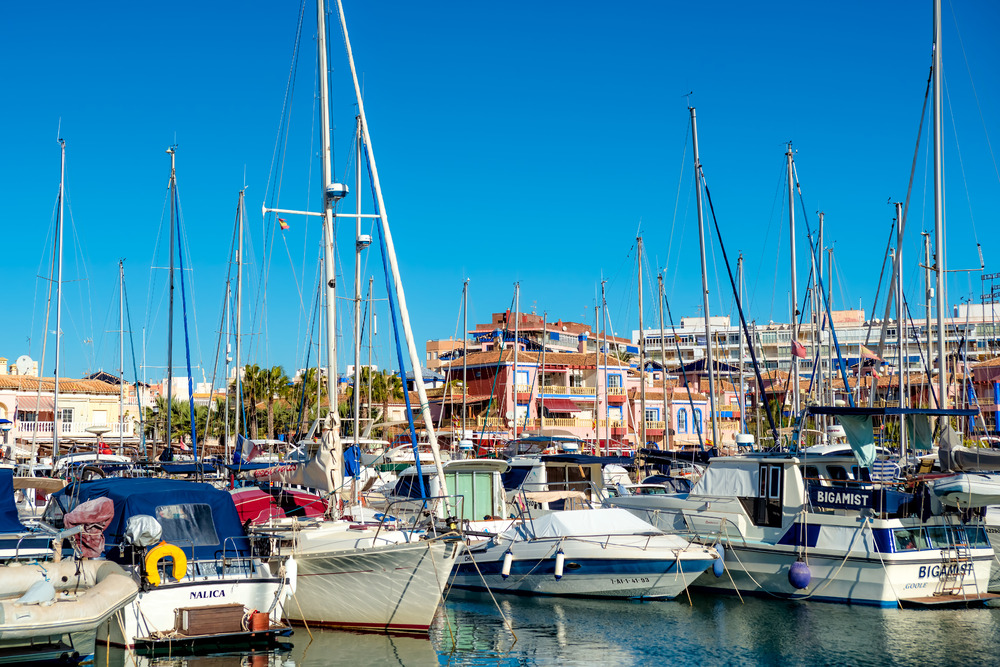 Yahcts and boats in marina of Torrevieja. Valencia, Spain