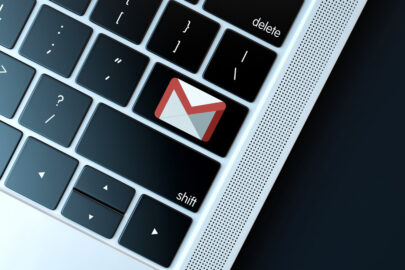 Gmail icon on laptop keyboard. Technology concept - slon.pics - free stock photos and illustrations
