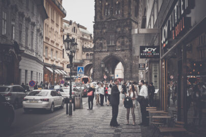 Lot of people on the street of Prague. Czech Republic. May 25, 2017 - slon.pics - free stock photos and illustrations