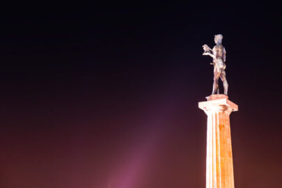 The Victor Monument on Kalemegdan Fortress at night. Belgrade, Serbia - slon.pics - free stock photos and illustrations
