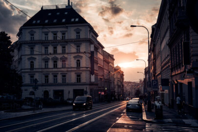 View of Seifertova street at sunset. Prague, Czech Republic - slon.pics - free stock photos and illustrations
