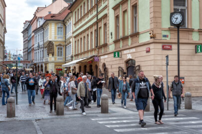 Pedestrians Cross an Rytirska Street. Prague, Czech Republic - slon.pics - free stock photos and illustrations